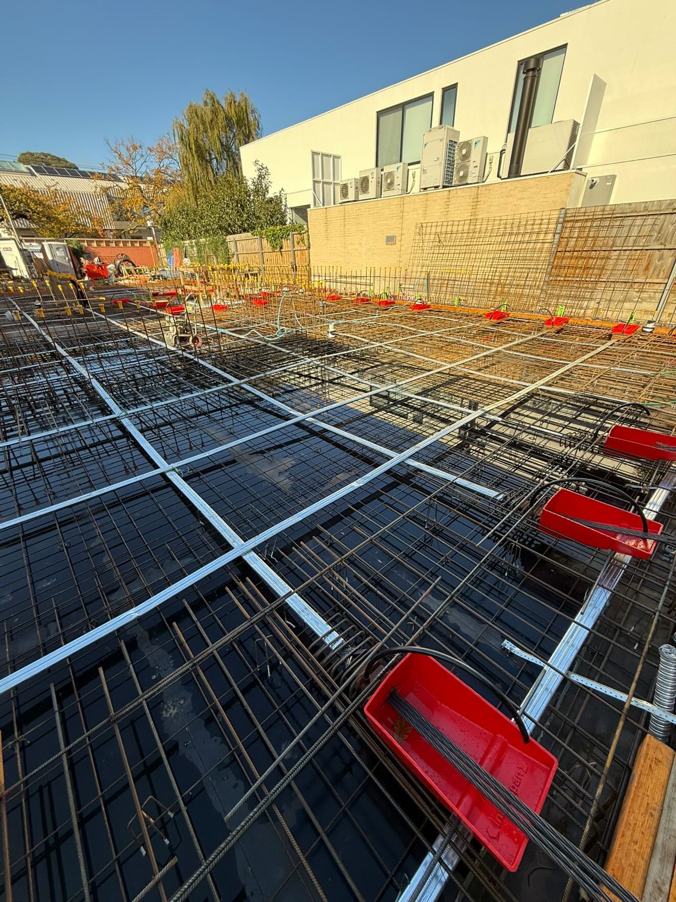 Basement slab reinforcement mesh ready for concrete on a Melbourne site